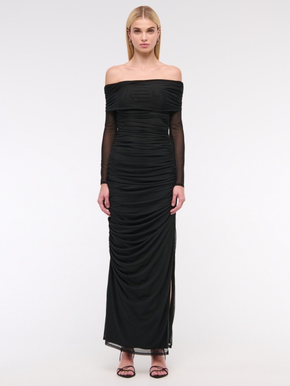 Abercrombie & Fitch Black Mesh Off-Shoulder Draped Maxi Dress BNWT XXSP
